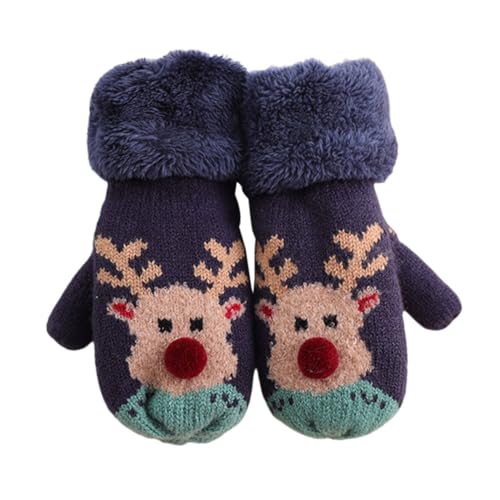Homoyoyo 1Pair Christmas Knitted Gloves Warm Neck Hanging Mittens for Outdoor Play Cute Cartoon Design Present for Birthdays Holidays
