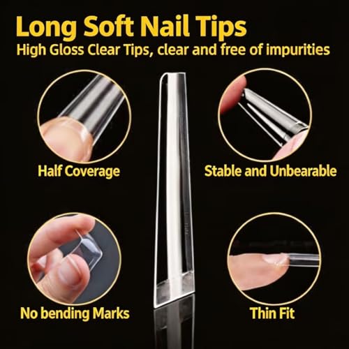 Image of UNA GELLA Gel Nail Tips Coffin - Long Coffin Ballerina Nails Tips Half Cover Ballerina Acrylic Fake Nails 216PCS Falese Nail Tips for Nail Extension 12 Sizes Home DIY Salon
