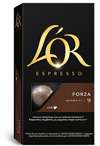 L'Or Café Espresso Forza - Intensidad 9 - 10 Cápsulas de aluminio compatibles con cafeteras Nespresso®* - 10 Unidades