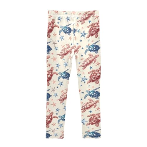 Girls Printed Leggings Yoga Pants Sea Star Turtle for Kids in 4t to 10 Years, 4T2