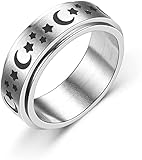 Anillos Spinner de acero inoxidable de titanio Luna y Estrella Fidget Anillo Compromiso Promesa