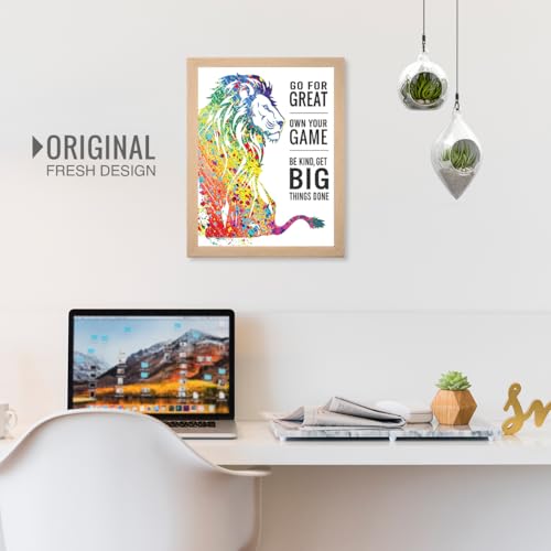 Image of Chaka Chaundh Engineered Wood - Go For Great Own Your Game Be Kind,Get Big Things Done Photo Frames For Wall - Motivational Quotes Frames - Lion Poster With Frame,14 X 11 Inches,Multicolor