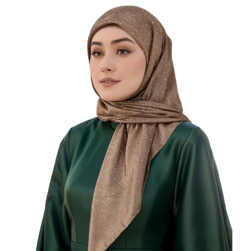 Silky Satin Square Hijab Scarf for Women Sparkly Rhinestone Muslim Hijab Head Wrap Bandanas Headscarf2