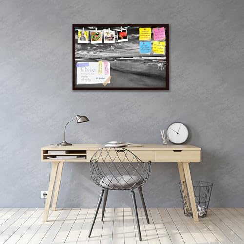 Image of ArtzFolio Sea, Air, & Land Monochrome Contrast | Bulletin Board Notice Pin Board | Vision Soft Board Combo with Thumb Push Pins & Sticky Notes | Dark Brown Frame | 30 x 20 inch (76 x 51 cms)