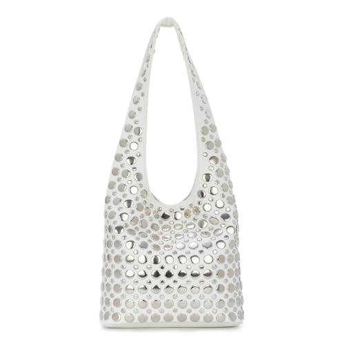 GOKTOW Trendy Y2K Studded Vegan Leather Tote Bag - Rivets Bucket Shoulder Handbag for Daily & Party