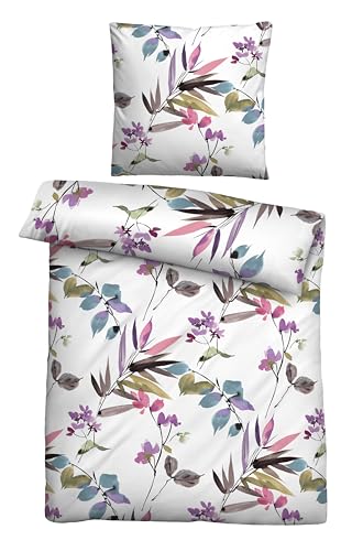 biberna Seersucker Bettwäsche 135x200 cm | 2-teilig mit Kissenbezug 80x80 cm | 100% Baumwolle | kühlend, bügelfrei & atmungsaktiv | Reißverschluss | Sommerbettwäsche, Frühling, Blume | Modell 0026175