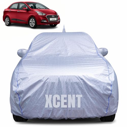 Image of 100% Waterproof Car Body Cover for Hyundai Xcent with Mirror Pocket, Heat & UV Resistant, Triple Stitched, Soft Lining, Bottom Elastic & Piping (Silver Reflective)