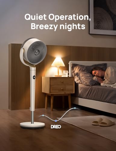 Image of DREO Fan for Bedroom, 120 Oscillating Standing Fan, Quiet Pedestal Fan with DC Motor, 9 Speeds, 4 modes, 120 Manual Vertical, 37-42 inch Adjustable Height, 9H Timer, White