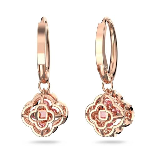 Image of Swarovski Una Pierced Earrings with Clear Crystal Pave Surrounding a Pink Stone on a Rose-Gold Tone Finished Setting