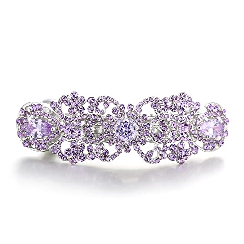 EVER FAITH Haarspange Hochzeit österreichischen Kristall CZ Art Deco Blume Träne Tropfen Haarclip Haarschmuck für Damen Braut Party Lila Silber-Ton