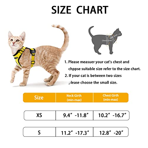 Fiil Cat Harness And Leash For Walking, Escape Proof Soft Adjustable Vest Harnesses For Cats, Adjustable Dog Harness - Reflective And Soft（Yellow）. (S, Yellow) #TOP1