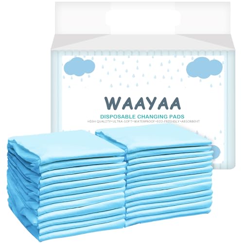 Image of WAAYAA 25 Pack Disposable Diaper Changing Pads for Baby, Soft Waterproof Bed Underpads for Newborn Infant Kids and Incontinence Adults, Breathable Liners with Super Absorb for Pets Dogs-Blue(17"x24")