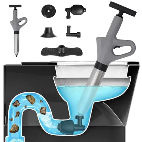 Desatascador Fregadero, Desatascador Tuberias A Presion, Desatascador Tuberias Profesional con 4 Accesorios, Para Atasco en Ducha, Atasco Inodoro, Bañeras, Lavabos y Desagües Exteriores