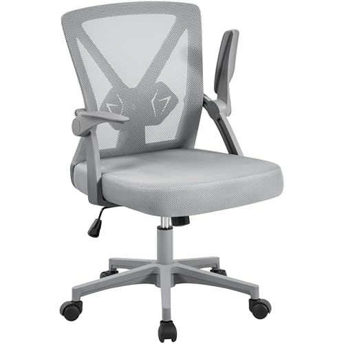 Yaheetech Silla de Oficina con Reposabrazo Ajustable Silla Escrotorio Ergonomica Altura Ajustable Malla MAX Carga 136 KG Gris