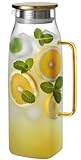 GLASKEY Jarra de vidrio cuadrada de 2,2 litros con tapa y asa para el refrigerador,Jarra de vidrio de borosilicato para bebidas calientes o frías,Jarra grande para té helado,café,jugo,bebidas caseras