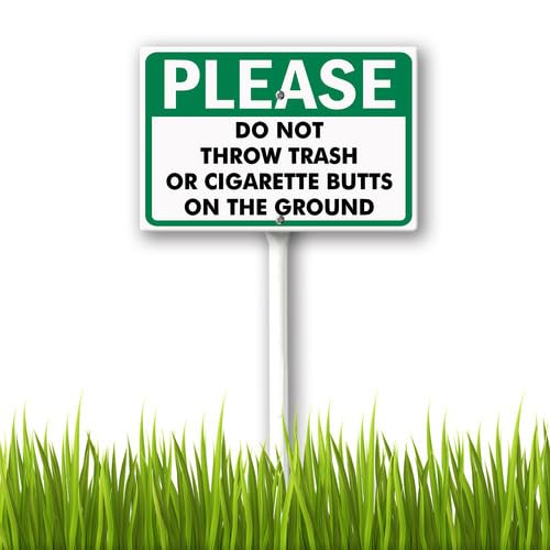 Vdenvileye Do Not Throw Trash Or Cigarette Butts On The Ground Yard Sign with Metal Stakes 20x30cm Heavy Duty Aluminum Yard Signs Weather Resistant Metal Decor for Lawn Backyard Easy to Install