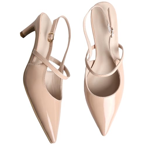 MEOTINA Slingback Heels for Women Kitten Heel Closed Pointed Toe Dressy Sandals Pumps for Wedding Party Casual Shoes2