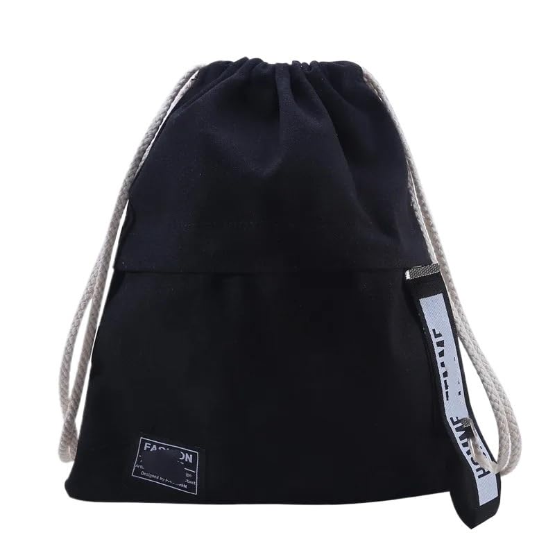Sacca Borsa in Tela, Borsa in Cotone con Coulisse, Tascabile, for la Spesa, Scuola, Viaggio, Antipolvere Sacca Sportiva(Black-3pcs)