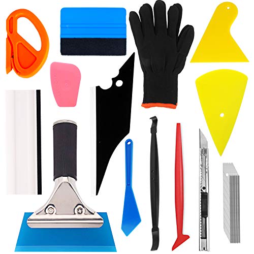 CARTINTS Vehicle Window Film Tint Kit Vinyl Wrap Tools with Safety Vinyl Knife, 9mm Utility Knife, Felt Squeegee, Water Squeegee, Scrapers