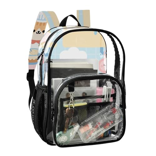 Cartoon Cute Cats Chef Blue Kid Clear Backpack Clear Book Bag For Adults See Through Transparent Heavy Duty Backpacks2