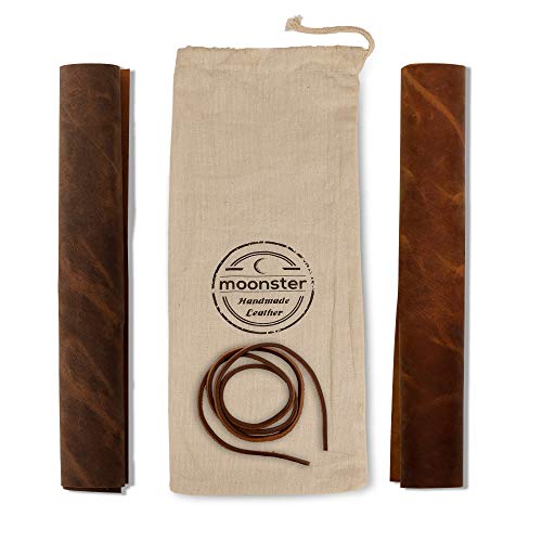 Image of moonster Real Not Faux Leather Fabric Sheet for Earrings, Wallet and Crafts (Dark and Russet Brown 2 Sheets plus Cord)