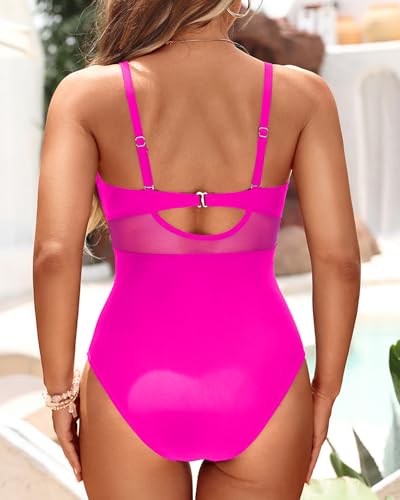 Image of Tempt Me Women One Piece Swimsuits Tummy Control Bathing Suits Cutout Mesh Front Cross Swimwear