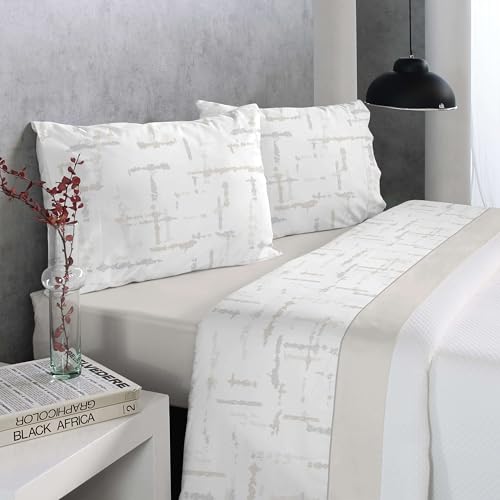Reig Marti Juego de Sábanas Moderno, Varios Diseños, 50% Algodón 50% Poliester, Multicolor, 3-4 Piezas (Beige, 150 cm)