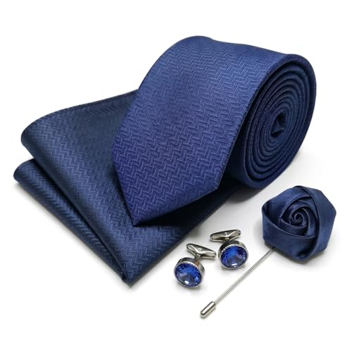Image of Men's Necktie Gift Set with Wooden Box | Premium Tie, Pocket Square, Cufflinks & Lapel Pin | Elegant Formal Accessories Gift for Men