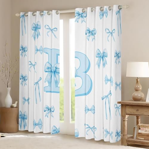 Rideau lettre initiale B monogrammée de haute qualité lin et bleu - 3