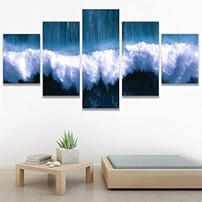 SIGNWIN 5 Panel Canvas Wall Art Beach Blue...