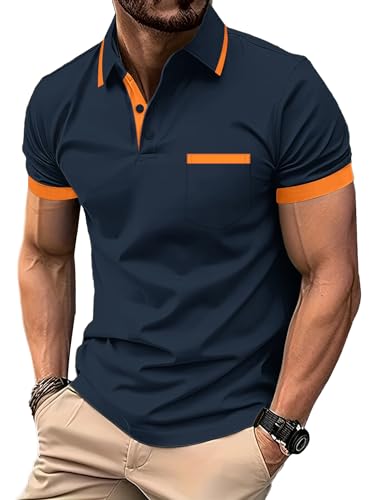 LLdress Polo Homme Bleu Marine, Orange XL Classic Polo à Manches Courtes pour Homme, Respirable, Séchage Rapide, Évacuation de l'Humidité, Empêche la Constipation...