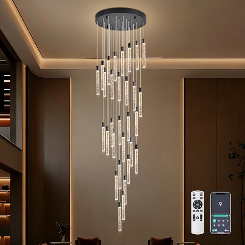 Image of 30-Lights Bubble Crystal Chandelier for Entryway High Ceiling,Black