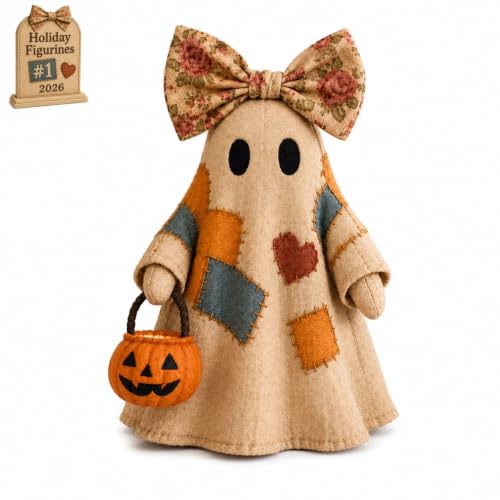Décoration d'Halloween vintage figurine patchwork rustique éclairée avec lanterne citrouille