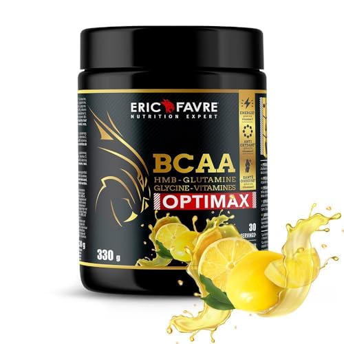 BCAA OPTIMAX 2.1.1 - Essentiel pour la Préparation, Récupération - Entraînements Efficaces, Performances Accentuées - HMB, Glutamine, Glycine, Vitamines - 330g - Saveur Citron - Eric Favre