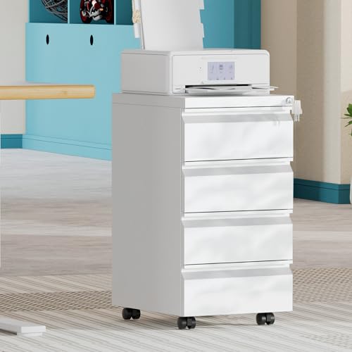 HOMSTEEL Cajonera móvil, Archivador Metálico con Cerradura, 4 Llaves, 4 Cajones, Premontado, para Oficina, Oficina en Casa, Blanco - imagen 2