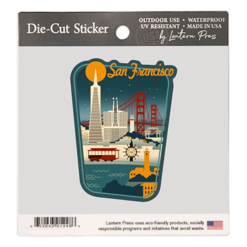 Lantern Press Small Sticker San Francisco, California, Retro Skyline