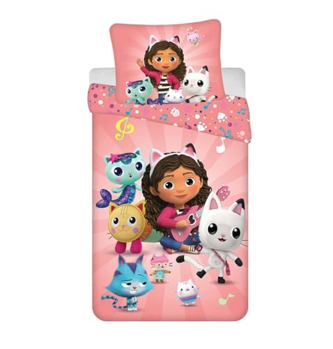 Gabby's Dollhouse Single Duvet Cover & Pillow Case Set - Soft & Breathable 100% Cotton Bedding Duvet Cover with Pillowcase - Reversible Duvet Cover for Kids, Girls