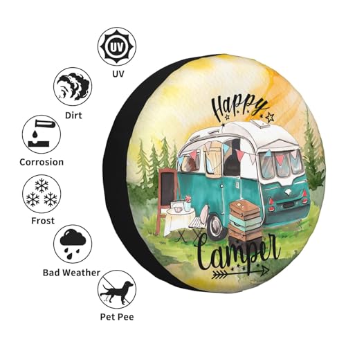 Image of Spare Tire Cover Happy Camper Wheel Protector Universal Fit for RV SUV Truck Trailer Accessories 14 inch inch 15 inch inch 16 inch inch 17 inch inch