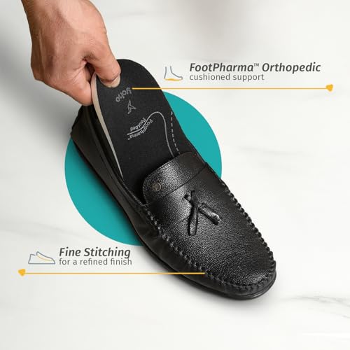 Image of YOHO Loafers for Men | Leather Slip-On Loafers | Stylish, Flexible Shoes with Footpharma Footbed | Comfortable Party, Office & Casual Footwear | Lofos 007