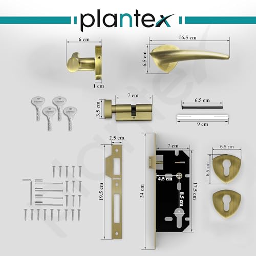 Image of Plantex Fully Brass Door Lock with 3 Years of Warranty /Main Door Lock for Home /Mortise Lock for Door - Main Door Lock Set (Sumer-3059, Brass Antique)