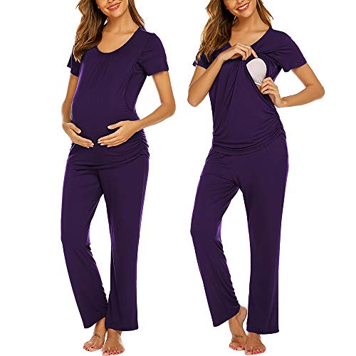 Image of Ekouaer Womens Nursing Pajamas Maternity Breastfeeding Pjs Sleepwear Layer Soft Postpartum Lounge Set Pregnancy Clothes