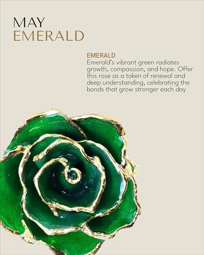 Image of Forever Rose Hand-Dipped in 24K Gold, Emerald-Inspired May Birthstone with Sparkles, Real Rose in Luxury Gold Gift Box - Perfect Ready to Gift for May Birthday or Any Occasion