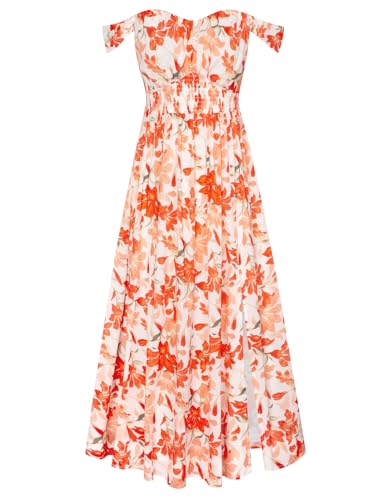 Image of GRACE KARIN 2026 Women's Summer Floral Wedding Guest Dress,Beach Flowy A Line Maxi Off Shoulder Bridesmaid Dresses