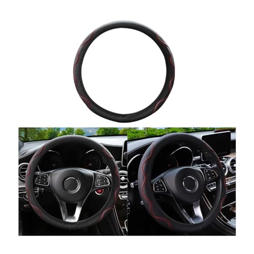 JNNJ Universal Fundas De Volante Cuero Coche, Cubre Volante Sport Antideslizante Transpirable 37-38cm, Microfibra Elástica De Cuero Corrugado Sin Anillo Interior De La Cubierta del Volante(Rojo)