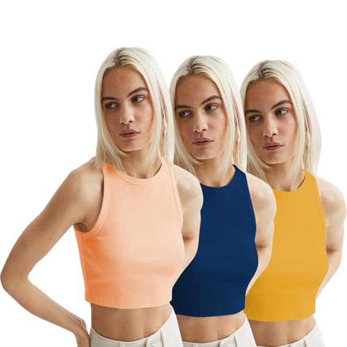 Image of KERI PERRY Tops for Women Crop Top for Women's Tank Activewear Tee Sports Western Casual Cotton Camisole Pack of 3 Combo