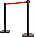 14 in. Flat Base Black Post & Cover Retractable Belt Stanchion - 13 ft. Red Belt
