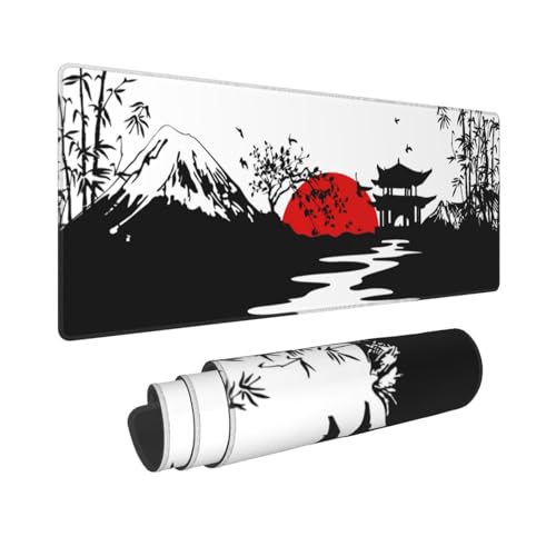 Image of Japanese Fuji Mountain Large Gaming Mouse Pad, Waterproof Extended Mousepad Desktop, Big Long Non-slip Mouse Mat for Keyboard, Computer for Office, (Black, 31.5*11.8 In)