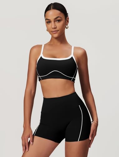 Two Piece Women Workout Sets Color Block Sports Bra and Scrunch Butt Lifting Shorts Gym Yoga Active Wear Outfits2