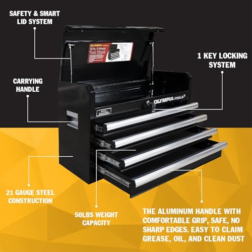 Olympia Tools 26-Inch Portable Metal Tool Chest with Drawers - Tool Cabinet with Ball Bearing Slides and Locking Storage for Garage Toolbox Organization - Thumbnail 4