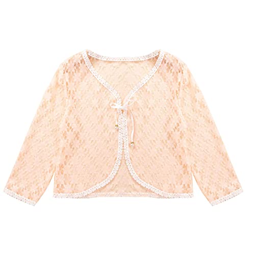 Kids Girls Loghtweight Lace Hollow Shrug CardiganTop Flower Girls Wedding Party Long Sleeve Dress Cover Up3